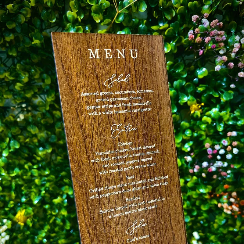 Custom Engraved Wooden menu